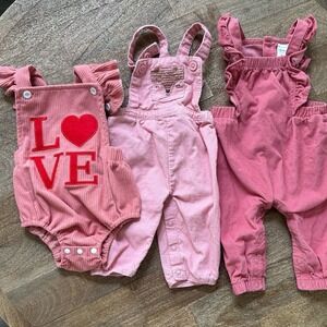 BABY Girls Pink Corduroy Overalls Romper Size 3M Lot of 3